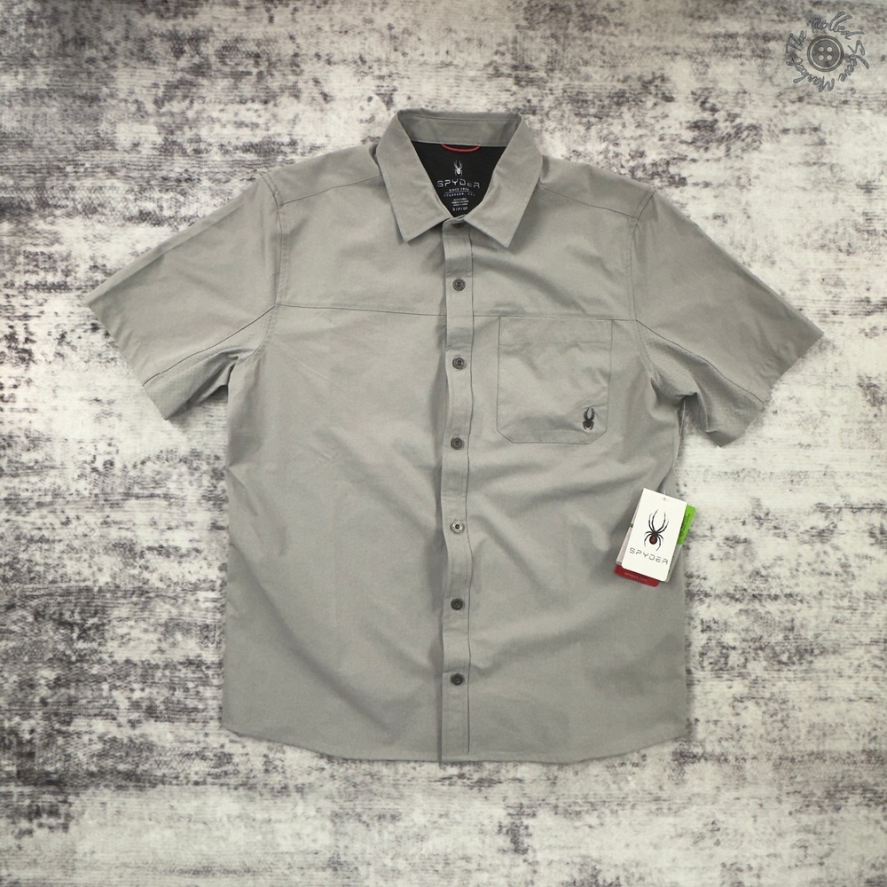 NWT Spyder Short‎ Sleeve Ripstop Button Shirt Pewter Men's Small SMS019 MSRP $69